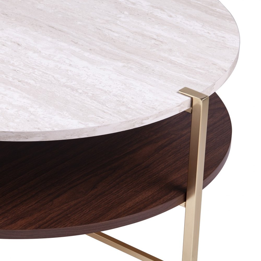 33" Brass Solid Manufactured Wood And Metal Round Coffee Table HomeRoots