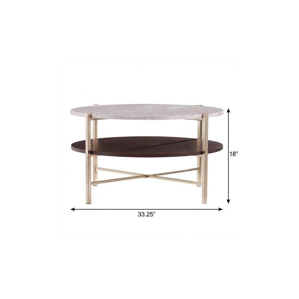 33" Brass Solid Manufactured Wood And Metal Round Coffee Table HomeRoots