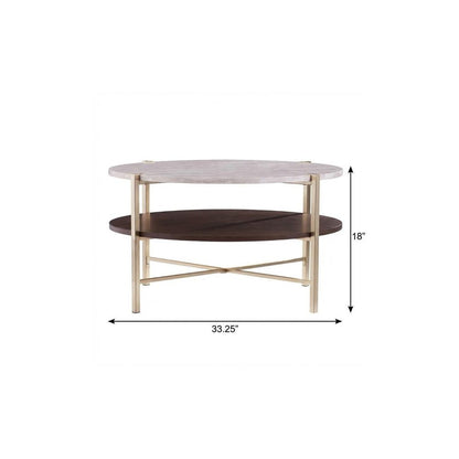 33" Brass Solid Manufactured Wood And Metal Round Coffee Table HomeRoots