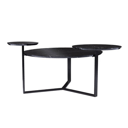 43" Black Faux Marble And Metal With Iron Round Coffee Table HomeRoots