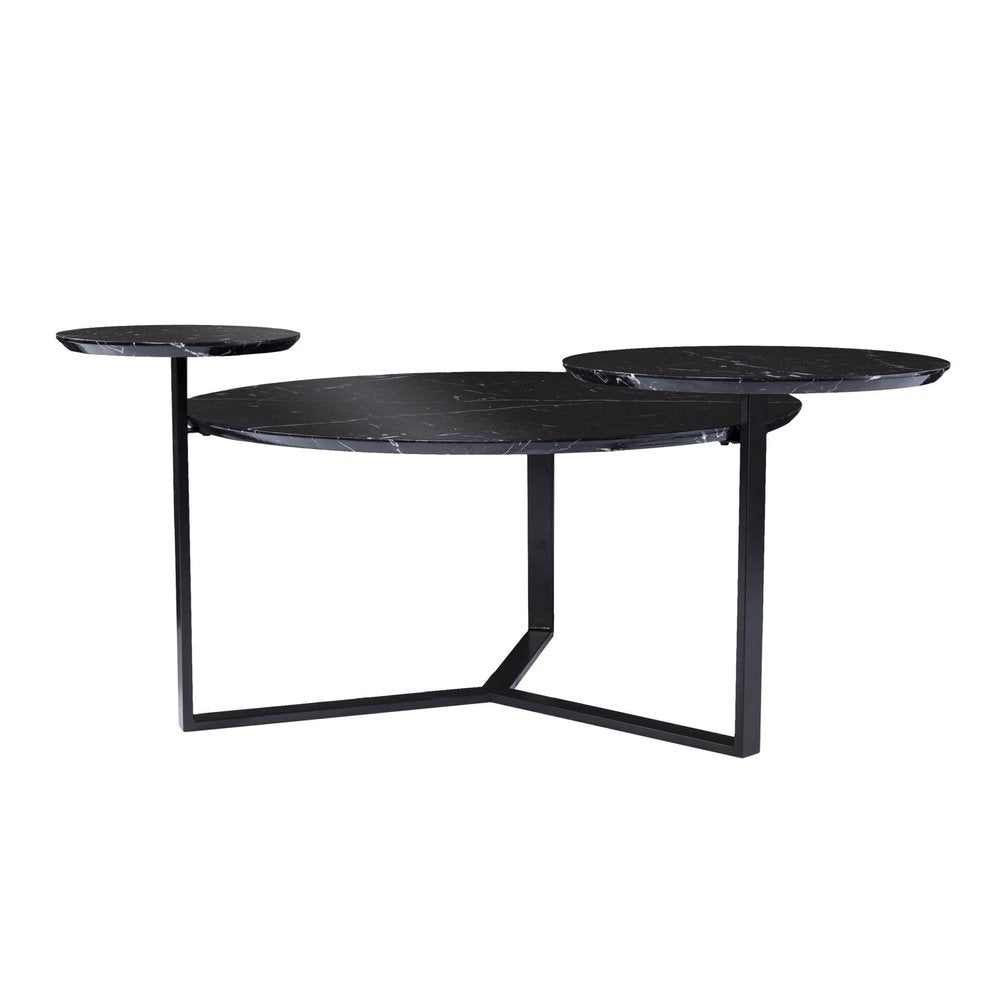 43" Black Faux Marble And Metal With Iron Round Coffee Table — view 1