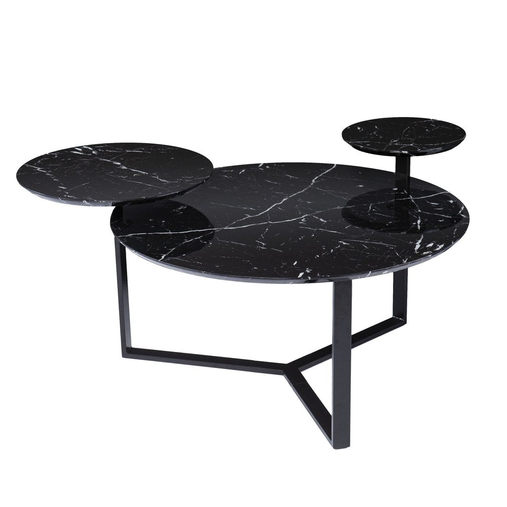 43" Black Faux Marble And Metal With Iron Round Coffee Table HomeRoots