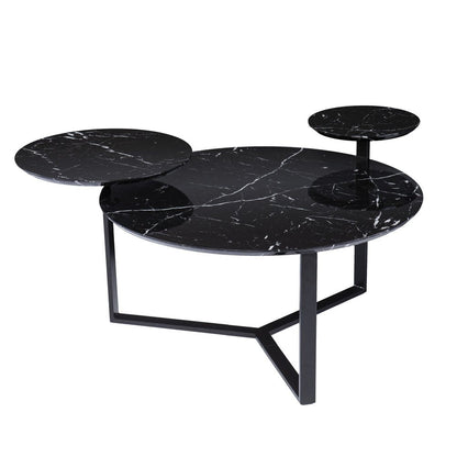 43" Black Faux Marble And Metal With Iron Round Coffee Table HomeRoots