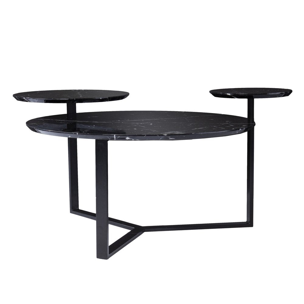43" Black Faux Marble And Metal With Iron Round Coffee Table HomeRoots