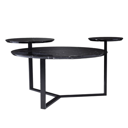 43" Black Faux Marble And Metal With Iron Round Coffee Table HomeRoots