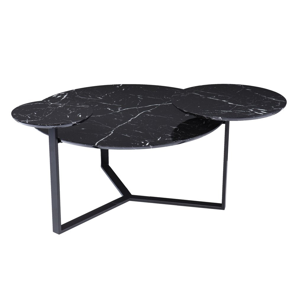 43" Black Faux Marble And Metal With Iron Round Coffee Table HomeRoots