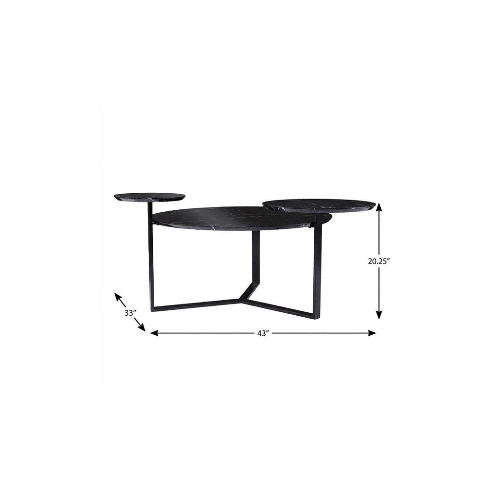 43" Black Faux Marble And Metal With Iron Round Coffee Table HomeRoots