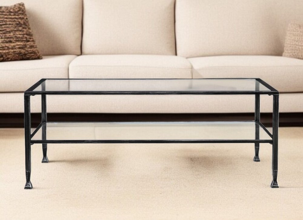 48" Black Glass And Metal Rectangular Coffee Table — view 7