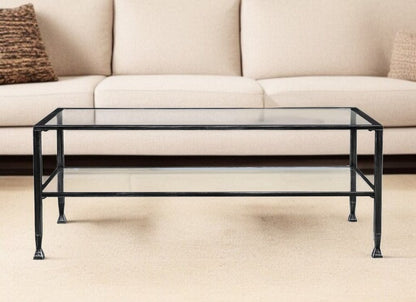48" Black Glass And Metal Rectangular Coffee Table