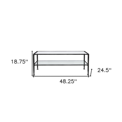 48" Black Glass And Metal Rectangular Coffee Table HomeRoots