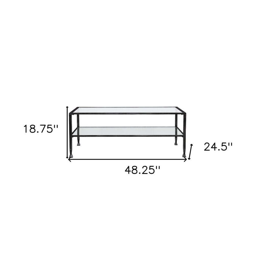 48" Black Glass And Metal Rectangular Coffee Table — view 6