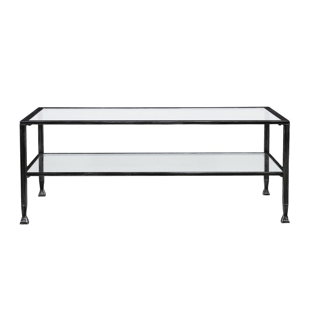 48" Black Glass And Metal Rectangular Coffee Table — view 1