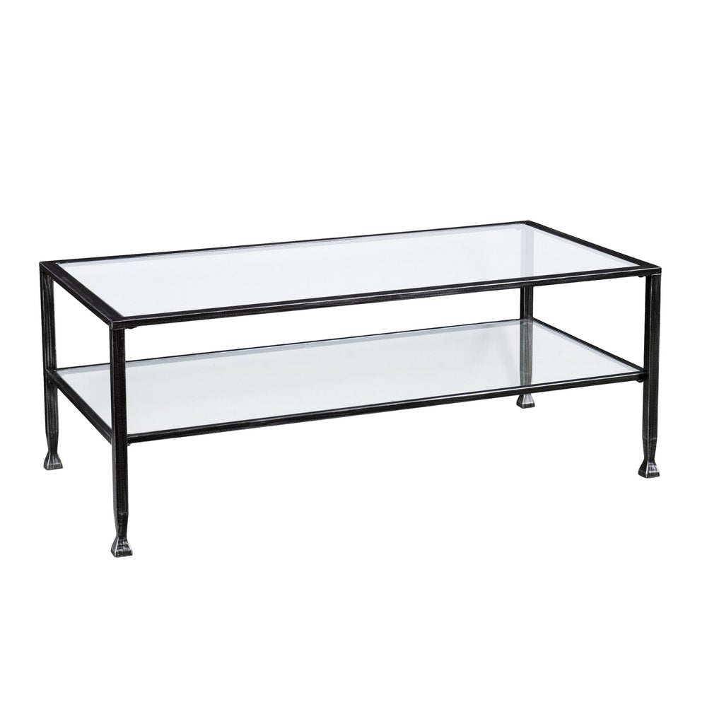 48" Black Glass And Metal Rectangular Coffee Table — view 2