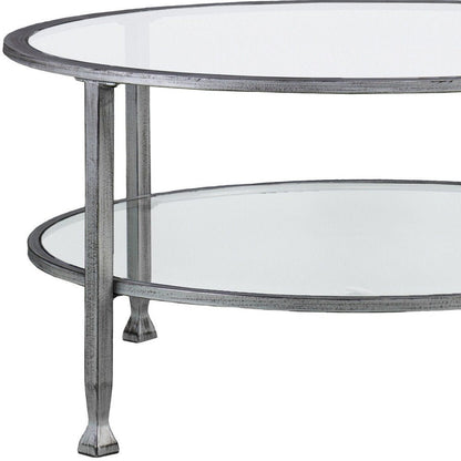 36" Silver Glass And Metal Round Coffee Table HomeRoots