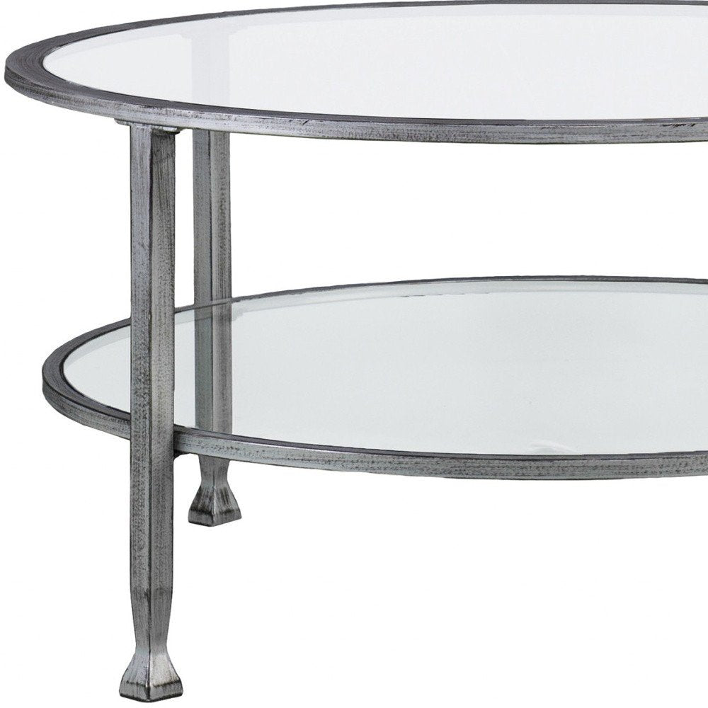 36" Silver Glass And Metal Round Coffee Table — view 9