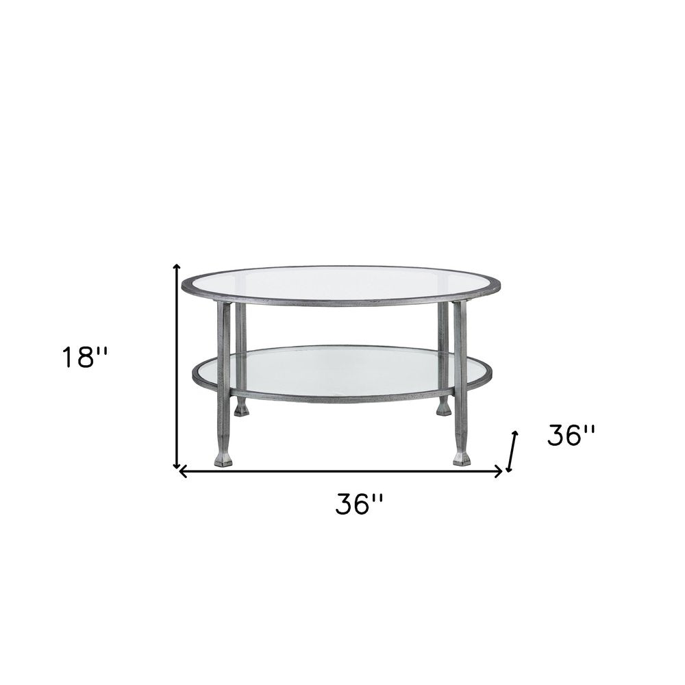 36" Silver Glass And Metal Round Coffee Table — view 10