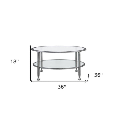36" Silver Glass And Metal Round Coffee Table HomeRoots