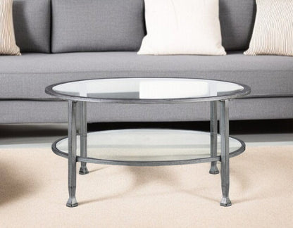 36" Silver Glass And Metal Round Coffee Table HomeRoots