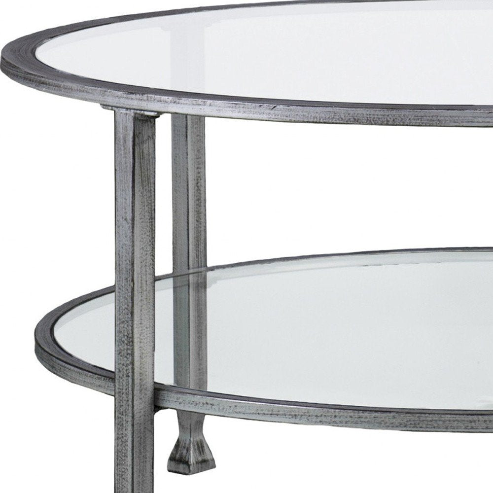 36" Silver Glass And Metal Round Coffee Table HomeRoots