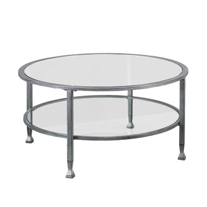 36" Silver Glass And Metal Round Coffee Table HomeRoots