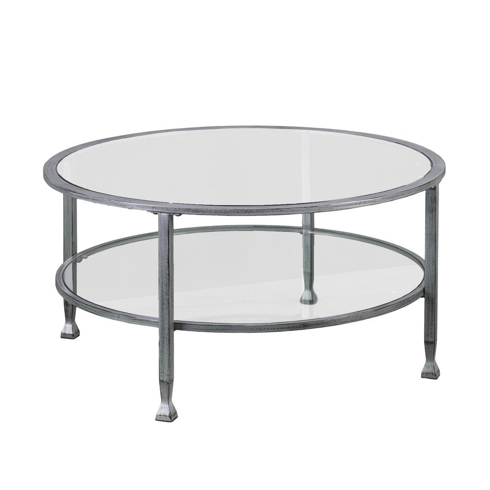 36" Silver Glass And Metal Round Coffee Table — view 2