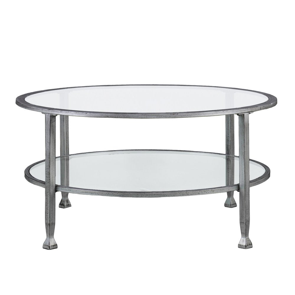 36" Silver Glass And Metal Round Coffee Table — view 3
