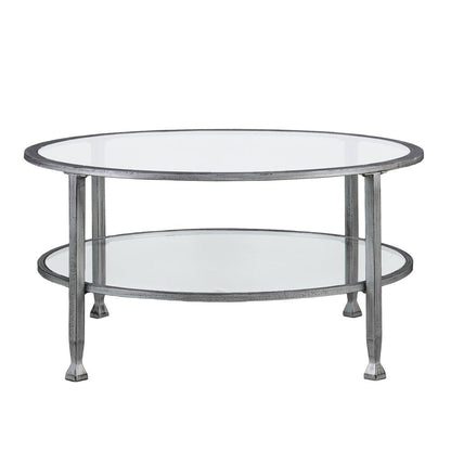 36" Silver Glass And Metal Round Coffee Table HomeRoots