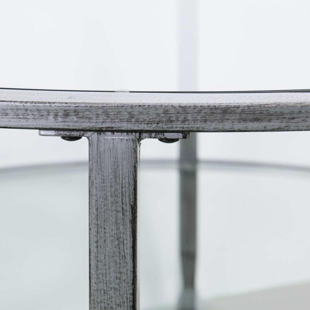 36" Silver Glass And Metal Round Coffee Table — view 7