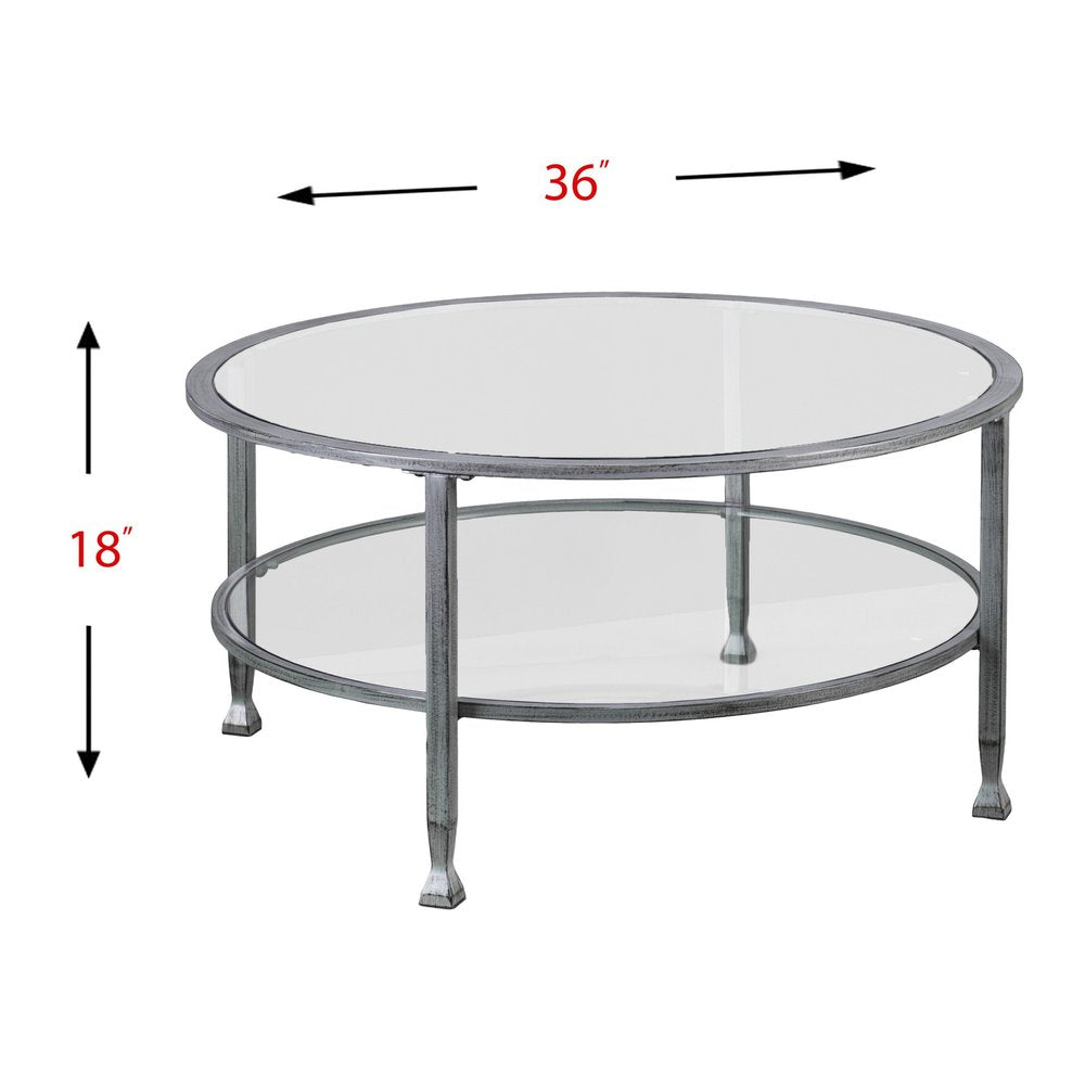 36" Silver Glass And Metal Round Coffee Table HomeRoots