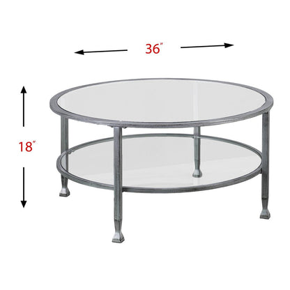 36" Silver Glass And Metal Round Coffee Table HomeRoots
