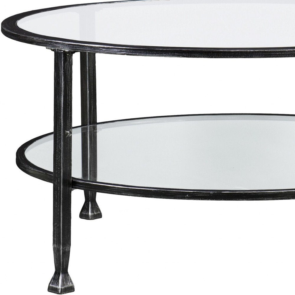 36" Black Glass And Metal Round Coffee Table HomeRoots
