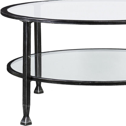 36" Black Glass And Metal Round Coffee Table HomeRoots