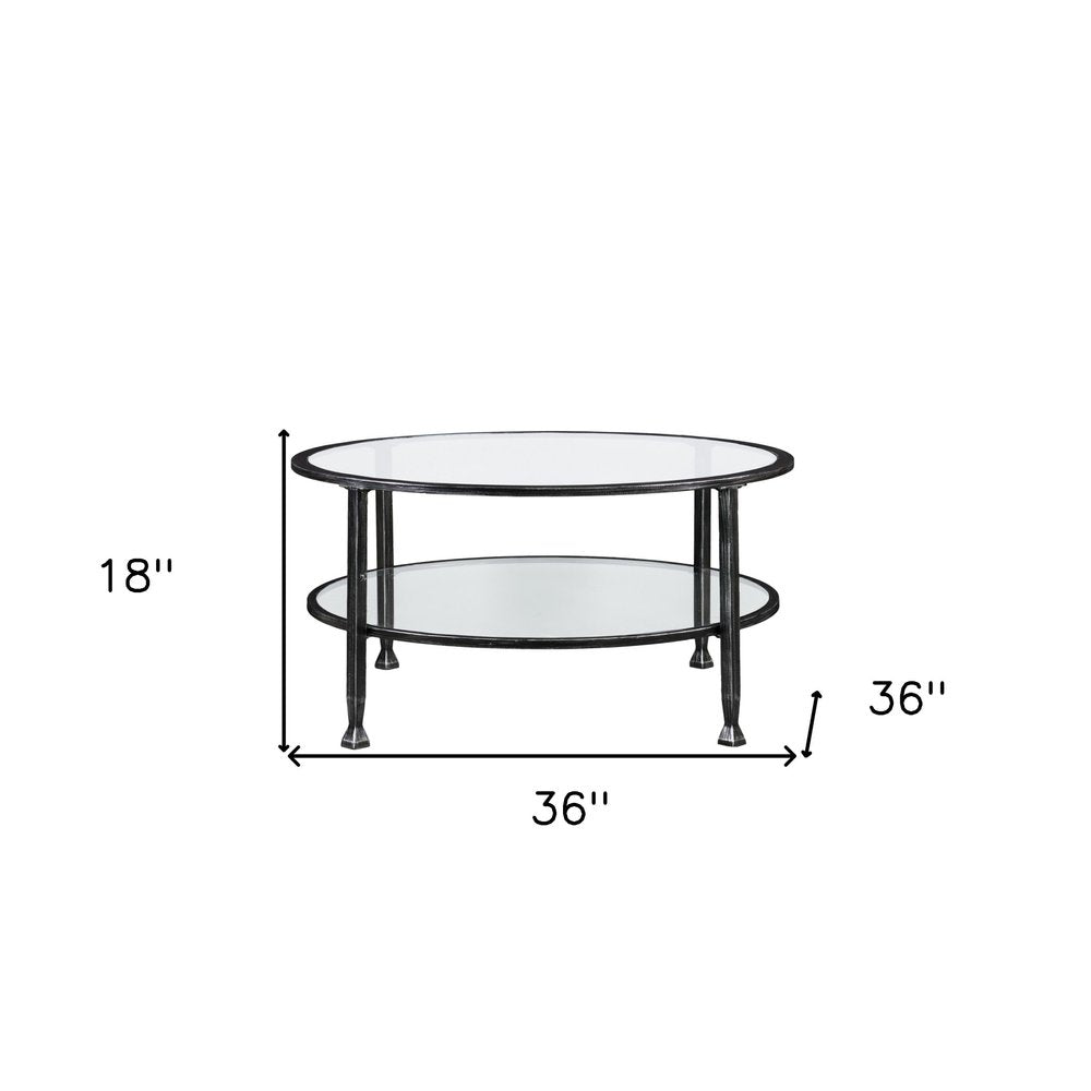 36" Black Glass And Metal Round Coffee Table HomeRoots