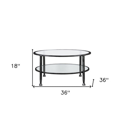 36" Black Glass And Metal Round Coffee Table HomeRoots