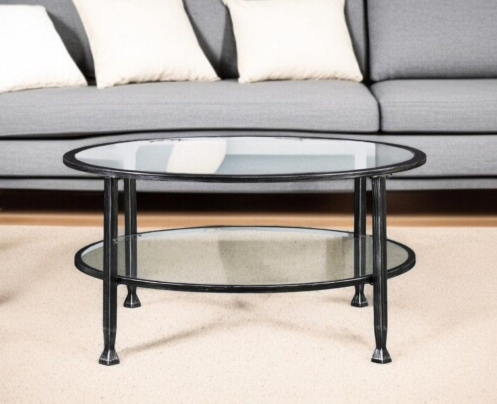 36" Black Glass And Metal Round Coffee Table HomeRoots