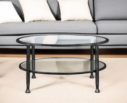 36" Black Glass And Metal Round Coffee Table HomeRoots
