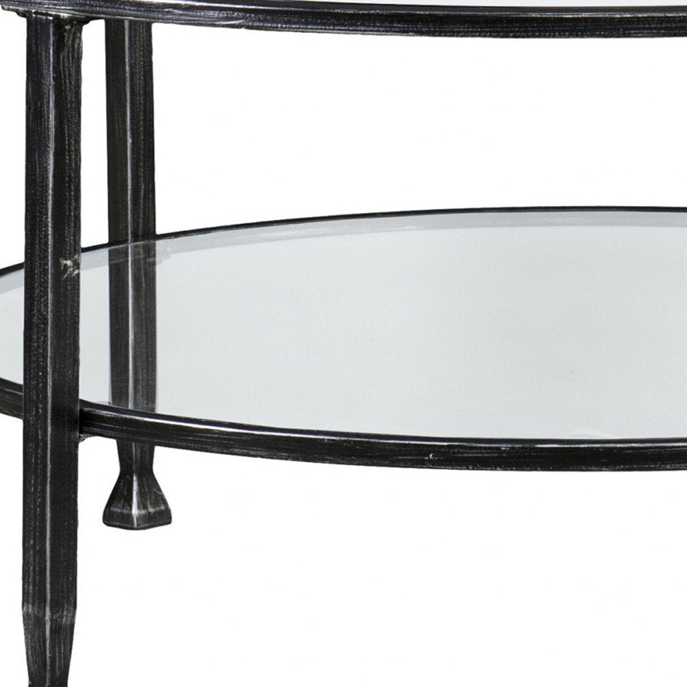 36" Black Glass And Metal Round Coffee Table HomeRoots