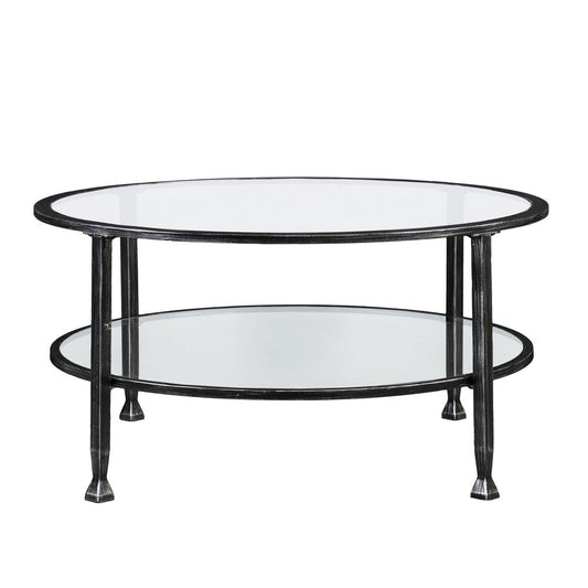 36" Black Glass And Metal Round Coffee Table HomeRoots