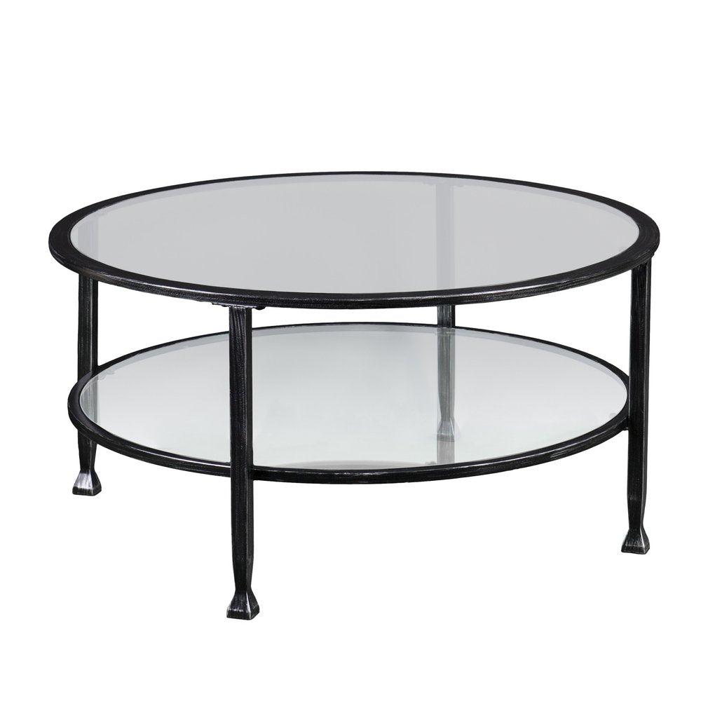 36" Black Glass And Metal Round Coffee Table HomeRoots
