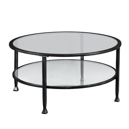 36" Black Glass And Metal Round Coffee Table HomeRoots