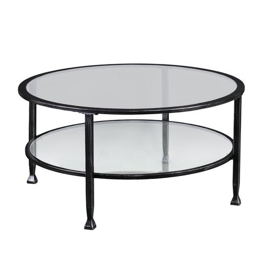36" Black Glass And Metal Round Coffee Table HomeRoots