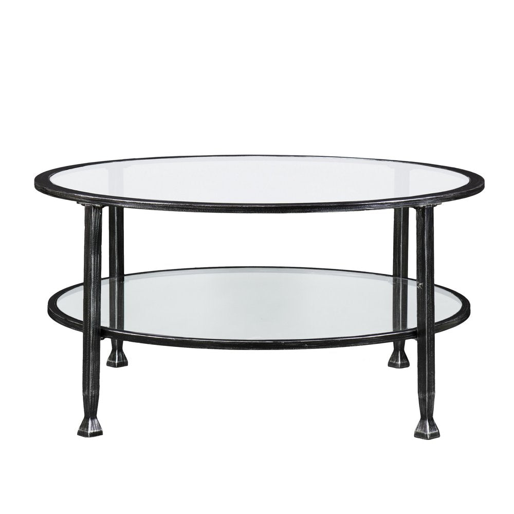 36" Black Glass And Metal Round Coffee Table HomeRoots