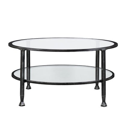 36" Black Glass And Metal Round Coffee Table HomeRoots