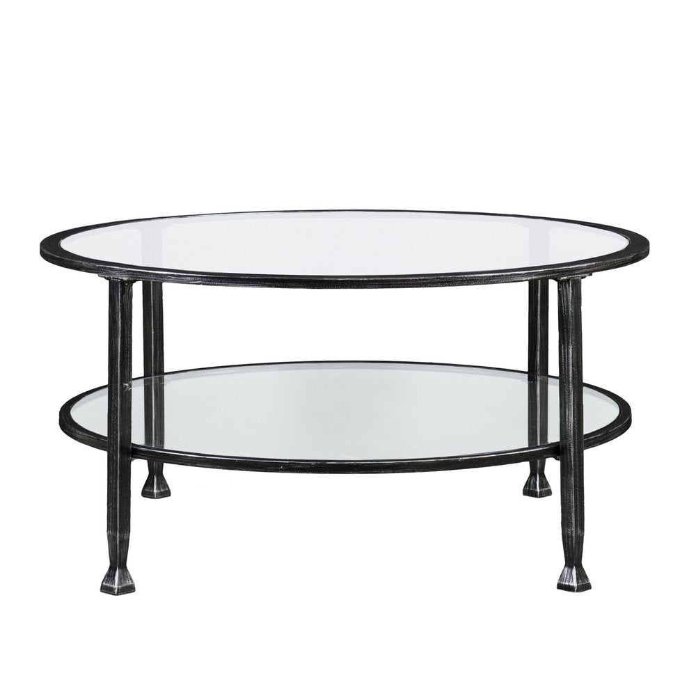36" Black Glass And Metal Round Coffee Table HomeRoots