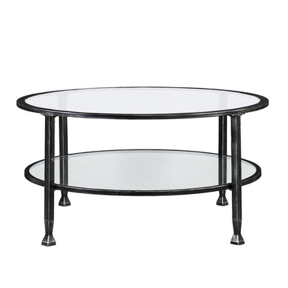 36" Black Glass And Metal Round Coffee Table HomeRoots