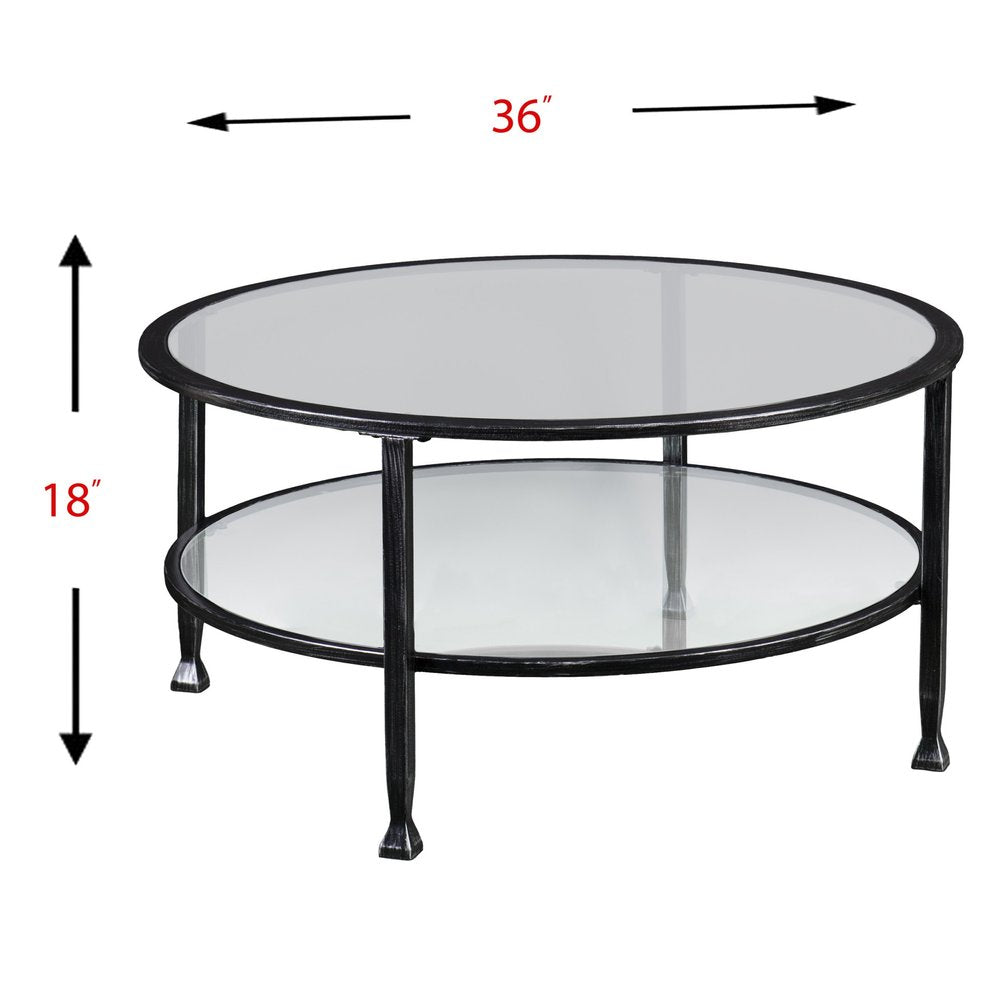 36" Black Glass And Metal Round Coffee Table HomeRoots