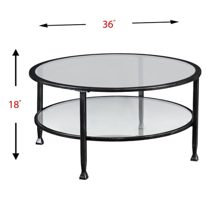 36" Black Glass And Metal Round Coffee Table HomeRoots