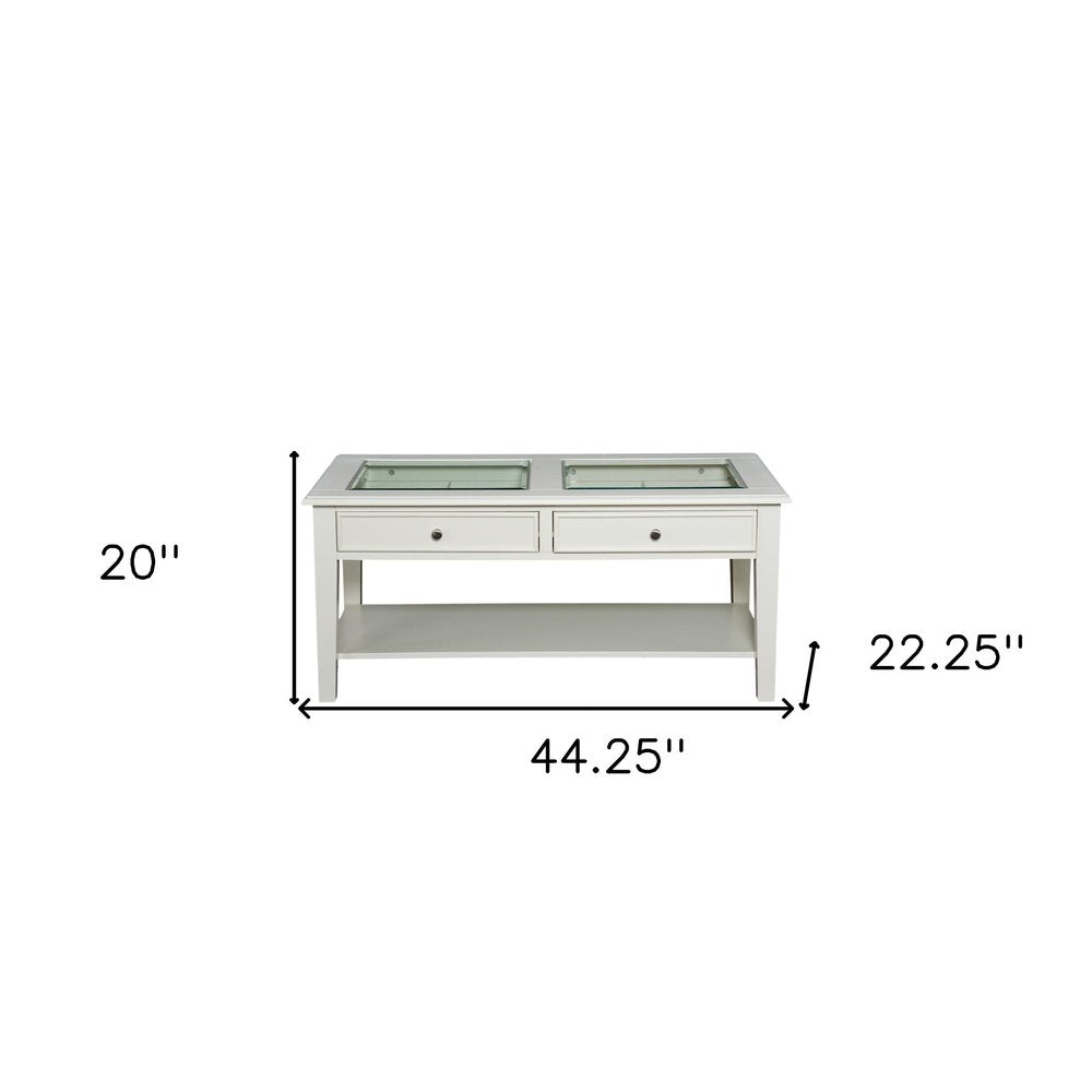 44" Off And White And Off-White Glass And Metal Rectangular Coffee Table — view 7