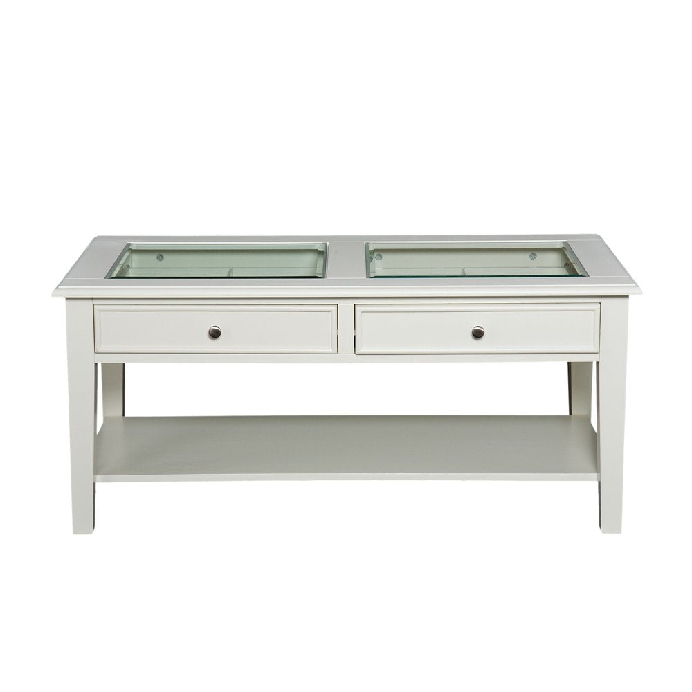 44" Off And White And Off-White Glass And Metal Rectangular Coffee Table HomeRoots