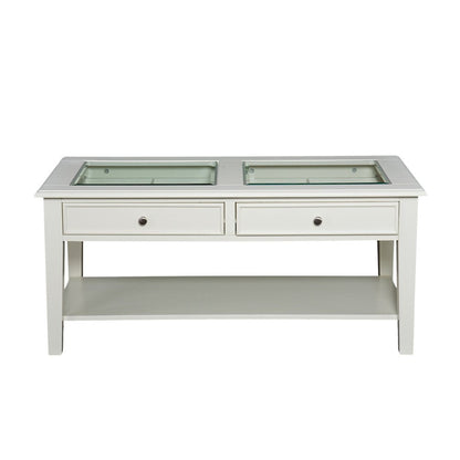 44" Off And White And Off-White Glass And Metal Rectangular Coffee Table HomeRoots